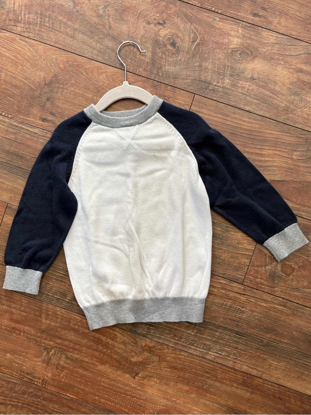 Kids Long Sleeve Raglan Sweater - White & Navy